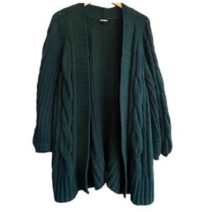 Express Oversized Open Front Chunky Knit Cardigan Sweater 3/4 Sleeve Green M